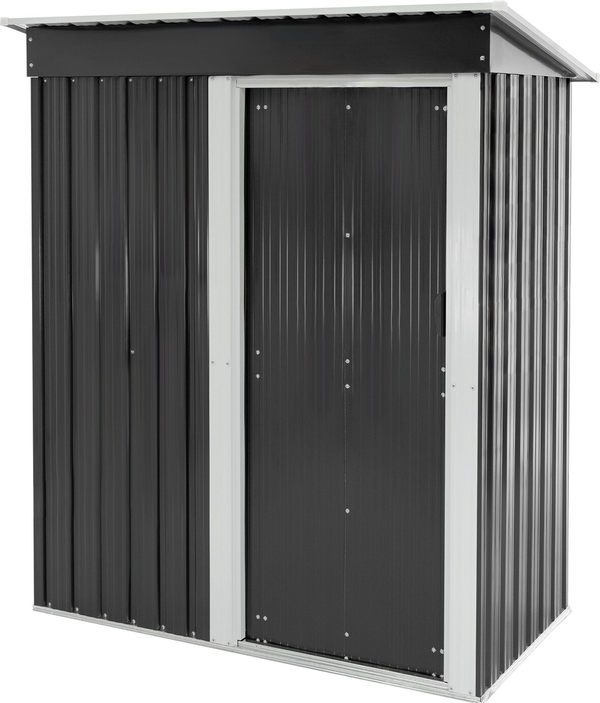 ML-Design Metall-Gerätehaus M 150x184x76 cm | Dunkelgrau, Pultdach, Schiebetür, Fundament