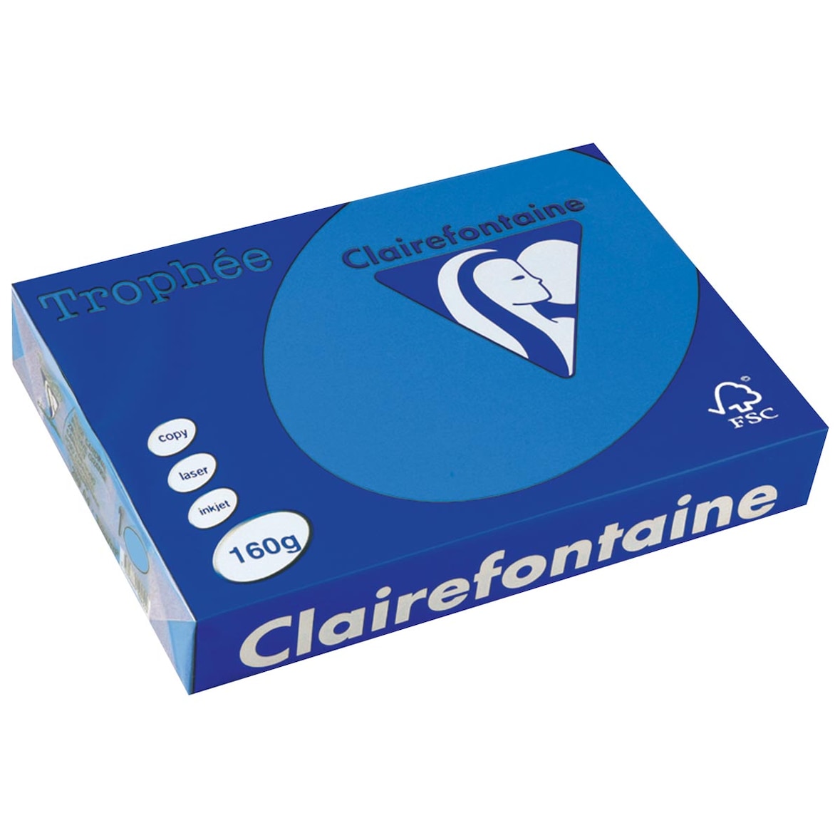 CLAIREFONTAINE Ramette de 250 feuilles papier couleur TROPHEE 160 grammes format A4 Bleu turquoise 1022