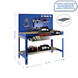 thumbnail of SimonRack Banco de Trabajo Taller, Capacidad Carga 400 kg, 1445x910x610 mm, Panel Perforado, 1 Cajón, Azul/Madera - BT-2