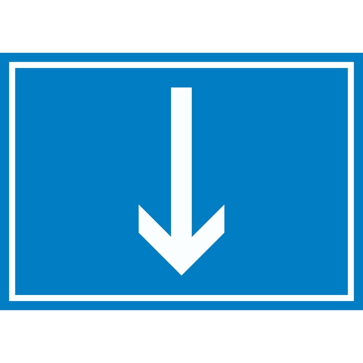 Richtungspfeil runter Schild waagerecht weiss blau Pfeil A4 (210x297mm)