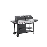 thumbnail of Tarrington House Barbecue a gas e carbone con 3 bruciatori + bruciatore laterale Carson, 42 × 96 cm, tavolino laterale, ruote, acciaio, nero