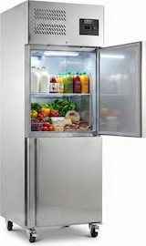 thumbnail of Romux® Kühlschrank mit 2 Türen 68 cm mit Umluftkühlung | Gastro Kühlschrank aus Edelstahl mit 600 L Kapazität - 3 Einlegeböden und 550 W