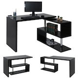thumbnail of Design hoekbureau HWC-A68, bureautafel bureau, hoogglans draaibaar 120x60cm ~ zwart