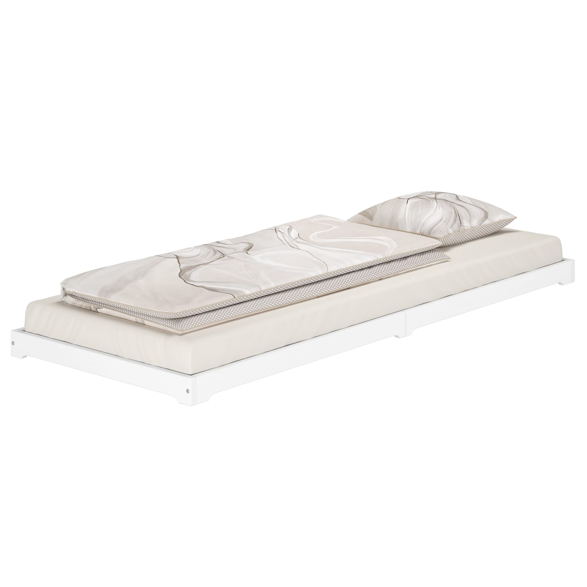 Weißes Flachbett extra niedriges Holzbett in Überlänge 90x220 Kiefer V-60.47W-09-220 ohne Zubehör