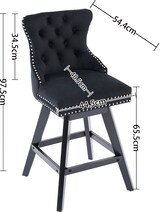 thumbnail of Barhocker 2er-Set, Samt Schwarz, 360° drehbar, mit gepolsterter Rückenlehne und Beinen aus massivem Kautschukholz