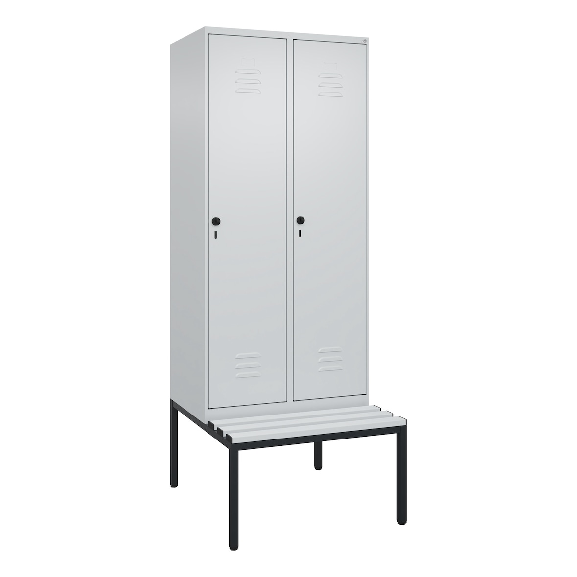 C+P Spind Classic PLUS, Kunststoff untergebaute Sitzbank, 2 Abteile, HxBxT 212x80x82cm, Sicherheitsdrehriegel, Hellgrau/Hellgrau von PROREGAL