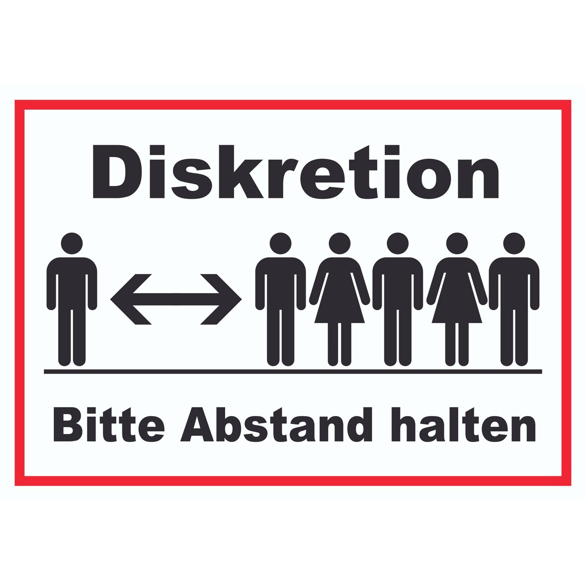 Diskretion Bitte Abstand halten Schild Rücksichtnahme A6 Rückseite selbstklebend