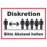 thumbnail of Diskretion Bitte Abstand halten Schild Rücksichtnahme A6 Rückseite selbstklebend