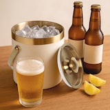 thumbnail of Relaxdays Eiswürfelbehälter, Edelstahl, doppelwandig, Eiseimer mit Deckel & Henkel, 1,5 Liter, Eiswürfelkübel, weiß/gold