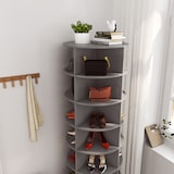 thumbnail of Schuhschrank drehbar 360 Grad Grau, 28 Paar, 7 Ebenen, platzsparender Drehturm aus MDF und Spanplatte, modernes Design, leicht zu montieren