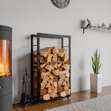 thumbnail of DELUKE® Kaminholzregal innen Metall SATLO mit Rollen Brennholzregal innen Kaminholzständer Kaminholzhalter Feuerholzregal Schwarz, 25x60x125cm