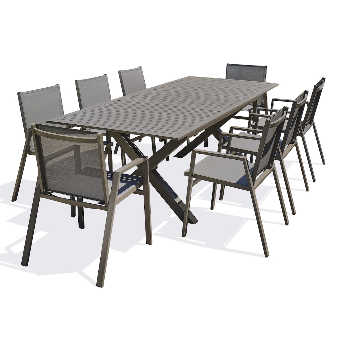 Ensemble repas de jardin 8 places en aluminium quartz - FLORIDE