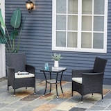thumbnail of Conjunto de Muebles de Exterior de Ratán 1 Mesa 2 Sillas Estructura Metal Negro