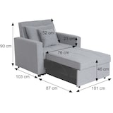 thumbnail of Slaapbank HWC-L90, inklapbare fauteuil slaapbank logeerbed, ligvlak 197x103cm stof/textiel ~ crème-beige