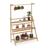 thumbnail of Relaxdays Blumenregal, 3 Ebenen & Hängestange, H x B x T 145,5 x 100 x 38 cm, Bambus, klappbares Pflanzenregal, natur