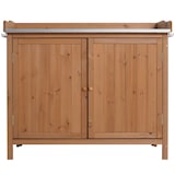 thumbnail of Armadietto da giardino con piano di lavoro HWC-L69, tavolo per piantine, legno di abete da esterno certificato FSC® 86x104x52cm ~ marrone