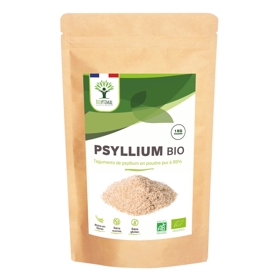 Psyllium Blond Bio - Téguments de Psyllium en Poudre Fine - Digestion Transit Cholestérol - Fabriqué en France - Vegan - Certifié par Ecocert - 1kg