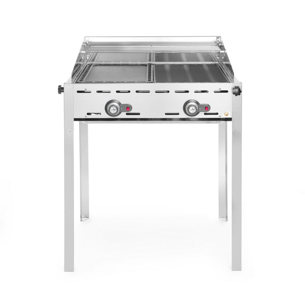 HENDI Grillsystem Green Fire mit 2 Brennern, Profi Line, Emaillierte Grillplatte und Grillrost aus Gusseisen GN 1/1, 11,6kW, 740x615x(H)825mm
