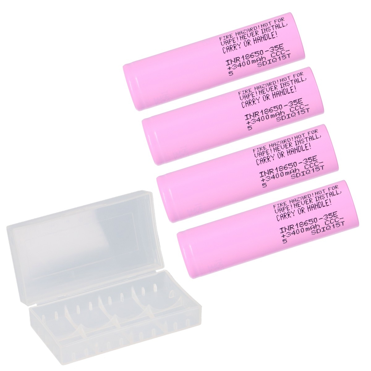 4x Samsung INR18650-35E 18650 Akku 3,6V 3500mAh Flat-Top inkl. 18650 Schutzbox