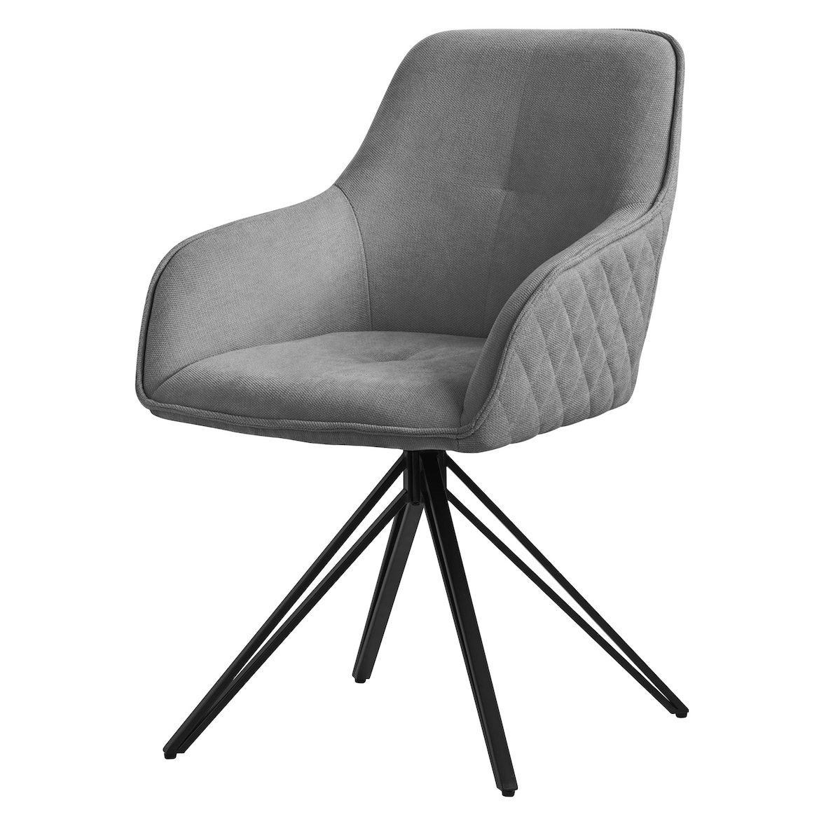 ML-Design – Esszimmerstuhl drehbar Grau | Textil Webstoff, Armlehnen & Rückenlehne, 360° Drehstuhl, Metallbeine, ergonomisch gepolstert