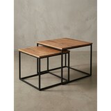 thumbnail of Wohnzimmertisch 2er Set Akazie Massivholz / Metall Beistelltisch Eckig, Design Couchtisch mit Metallbeine Sofatisch, Tischset 2-teilig