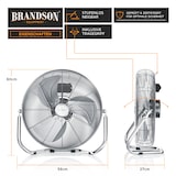thumbnail of Brandson Windmaschine 53,5cm Ø, Ventilator Retro 160W neigbar, Bodenventilator, hoher Luftdurchsatz, silber