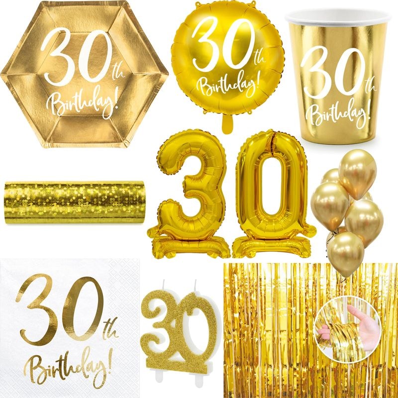 30. Geburtstag Geburtstagsdeko Party Set Zahl 30 Jahre gold Partyartikel