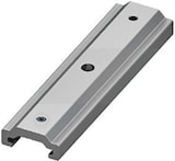Ein grauer Aluminium-Montagesockel mit zwei Löchern.