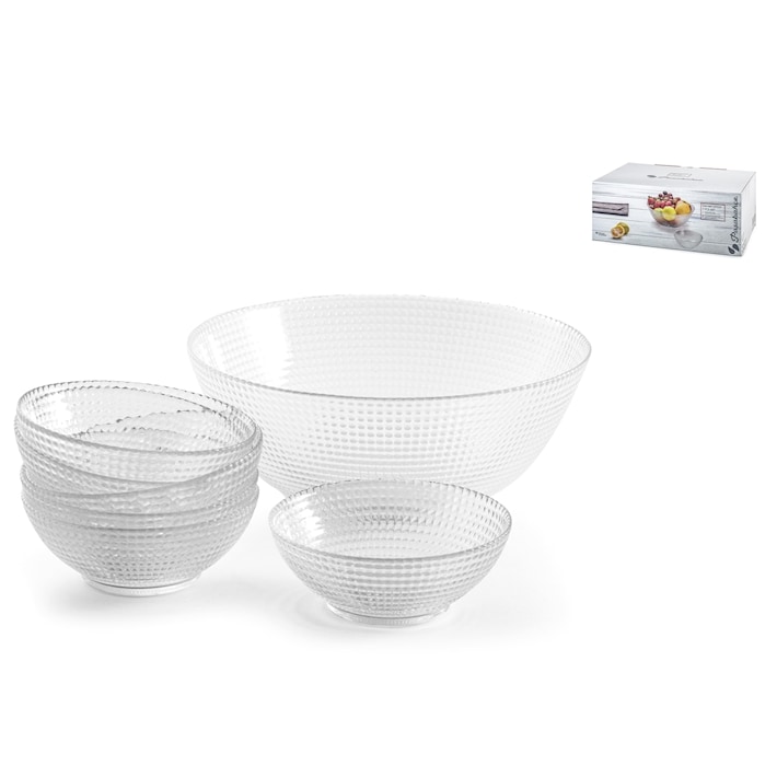 7-teiliges Set Mazedonien Generation in Klarglas. bestehend aus 1 Schale 24 cm und 6 Tassen cm