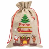 thumbnail of Weihnachtsgeschenksack Tannenbaum Kamin 15x22cm Jute, Weihnachtsmann Rentier