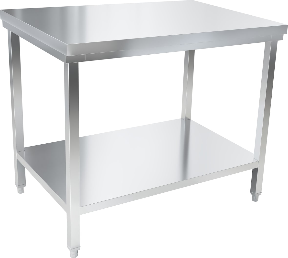 Een eenvoudige roestvrijstalen tafel met een onderplank.