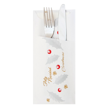 Bolsa P/ Talheres + Guardanapo Branco 'Noël' 90 G/M2 33 X 40 Cm Branco Celulose (250 Unidades)