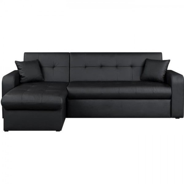 Canapé d'angle réversible convertible 3 places - Simili noir - Contemporain - L 235 x P 85 - 153 cm - ROMAN AUCUNE