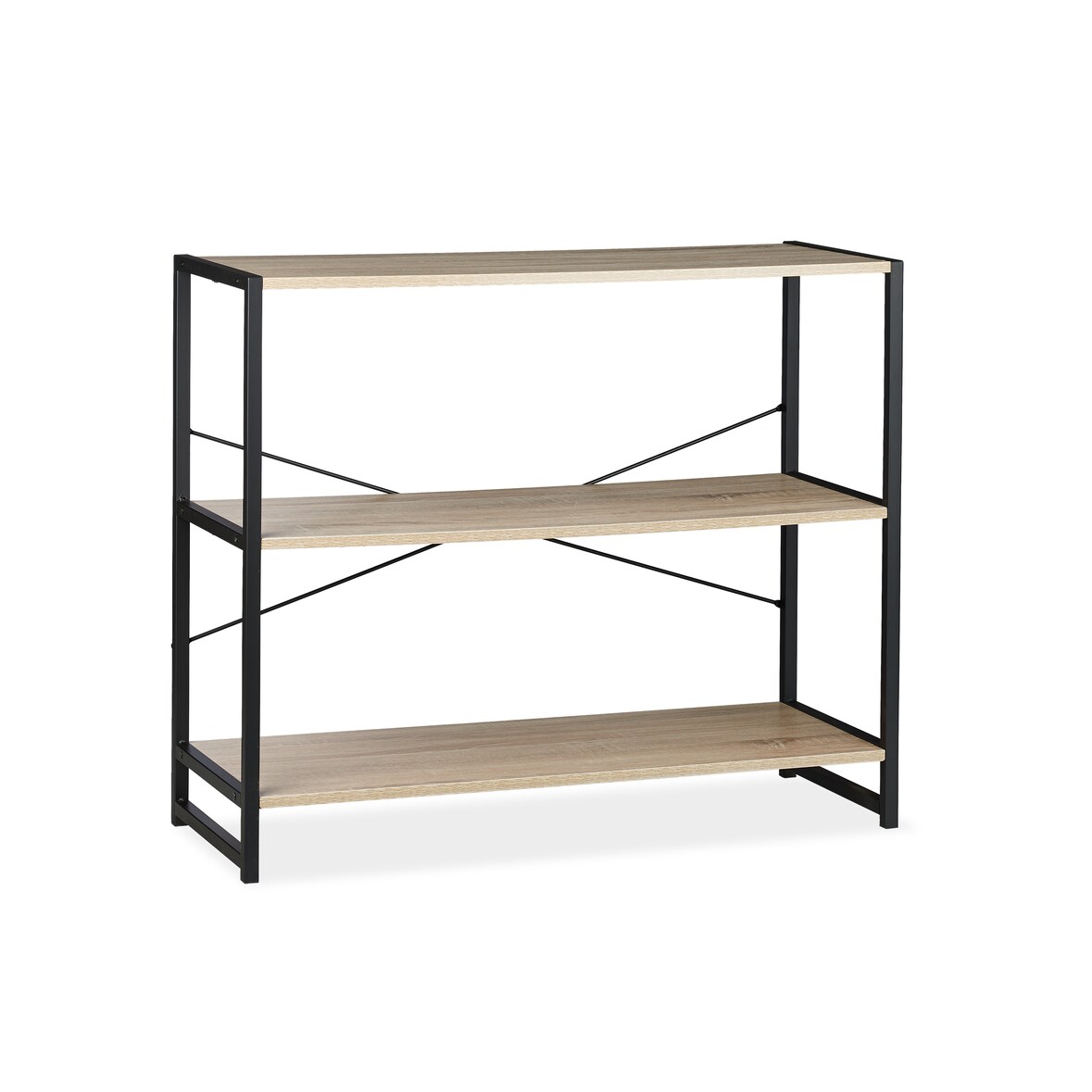 Relaxdays Standregal, Industrie Design, Bücherregal quer mit 3 Fächern, HBT: 80 x 95 x 35 cm, PB/Metall, braun/schwarz