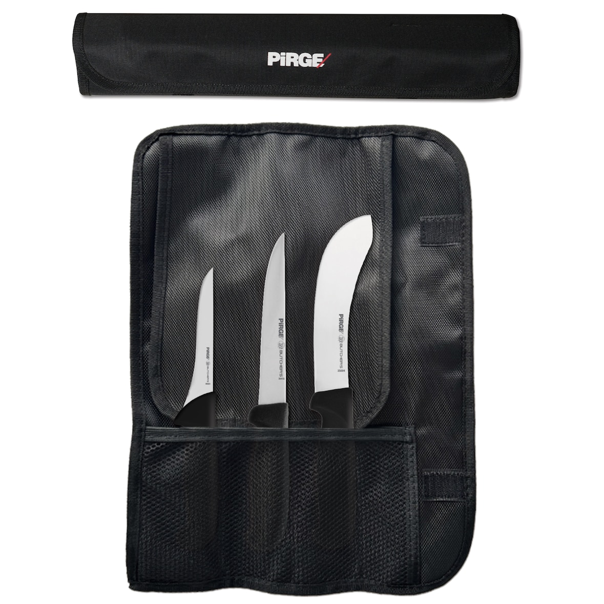 Pirge Butcher's Profi Metzgermesser Set mit Tasche 4 Stück - Profi Schlachtermesser Set - Fleischermesser Set - Ausbeinmesser - Profi Messerset Scharf
