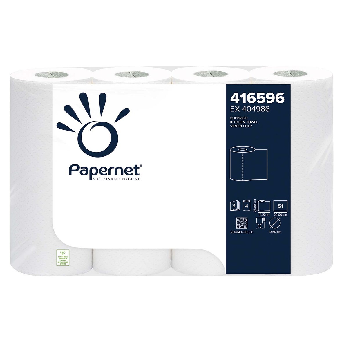 Küchenrollen 3-lagig, 32 Stück ,51 Blatt, Zellstoff von Papernet 8 x 4 Rollen