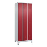 thumbnail of C+P Spind Classic PLUS, Füßen, 3 Abteile, HxBxT 195x75x50cm, Zylinderschloss, Hellgrau/Rubinrot von PROREGAL