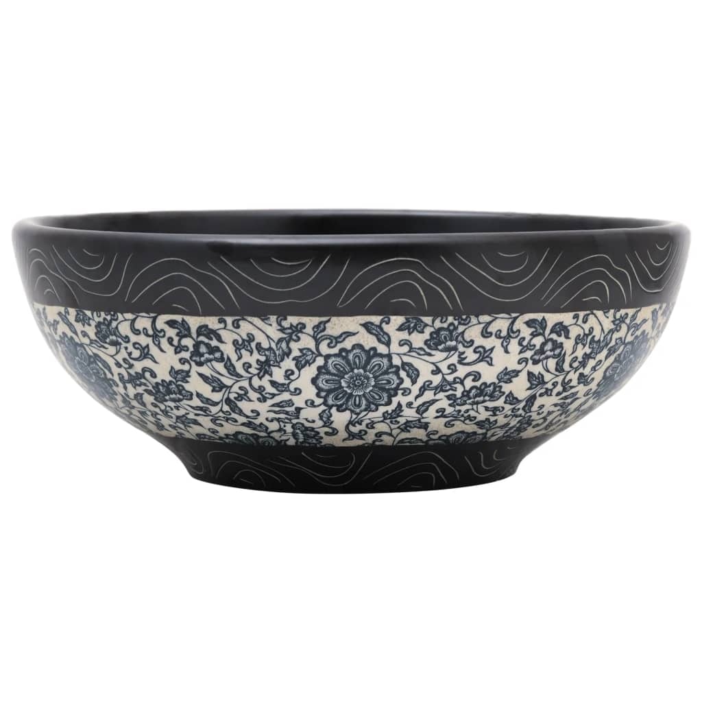 vidaXL Aufsatzwaschbecken Schwarz und Blau Rund Ø41x14 cm Keramik