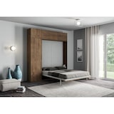 thumbnail of Cama doble Kentaro en nogal con columna - mueble de pared vasistas - mueble de pared sobre columna
