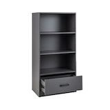 thumbnail of COSTWAY 120 cm estante com gavetas e compartimentos abertos, prateleira de armazenamento de madeira de 4 níveis, prateleira de pé (cinza)