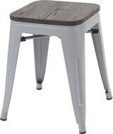 thumbnail of 4er-Set Hocker inkl. Holz-Sitzfläche | Metall, Industriedesign, stapelbar | Grau | Metallhocker Sitzhocker