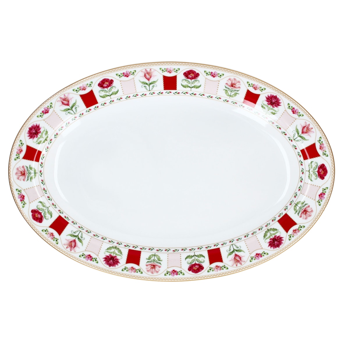 Flowery Servierplatte oval 35,5x24cm Blumen großer Porzellan Teller floral
