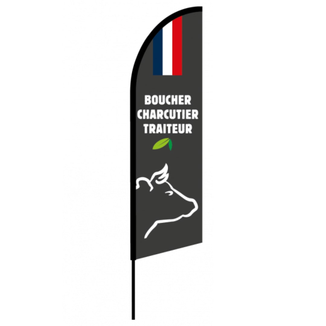 Drapeau Boucher charcutier traiteur 2m40 - mât + voile - Drapeaupublicitaire
