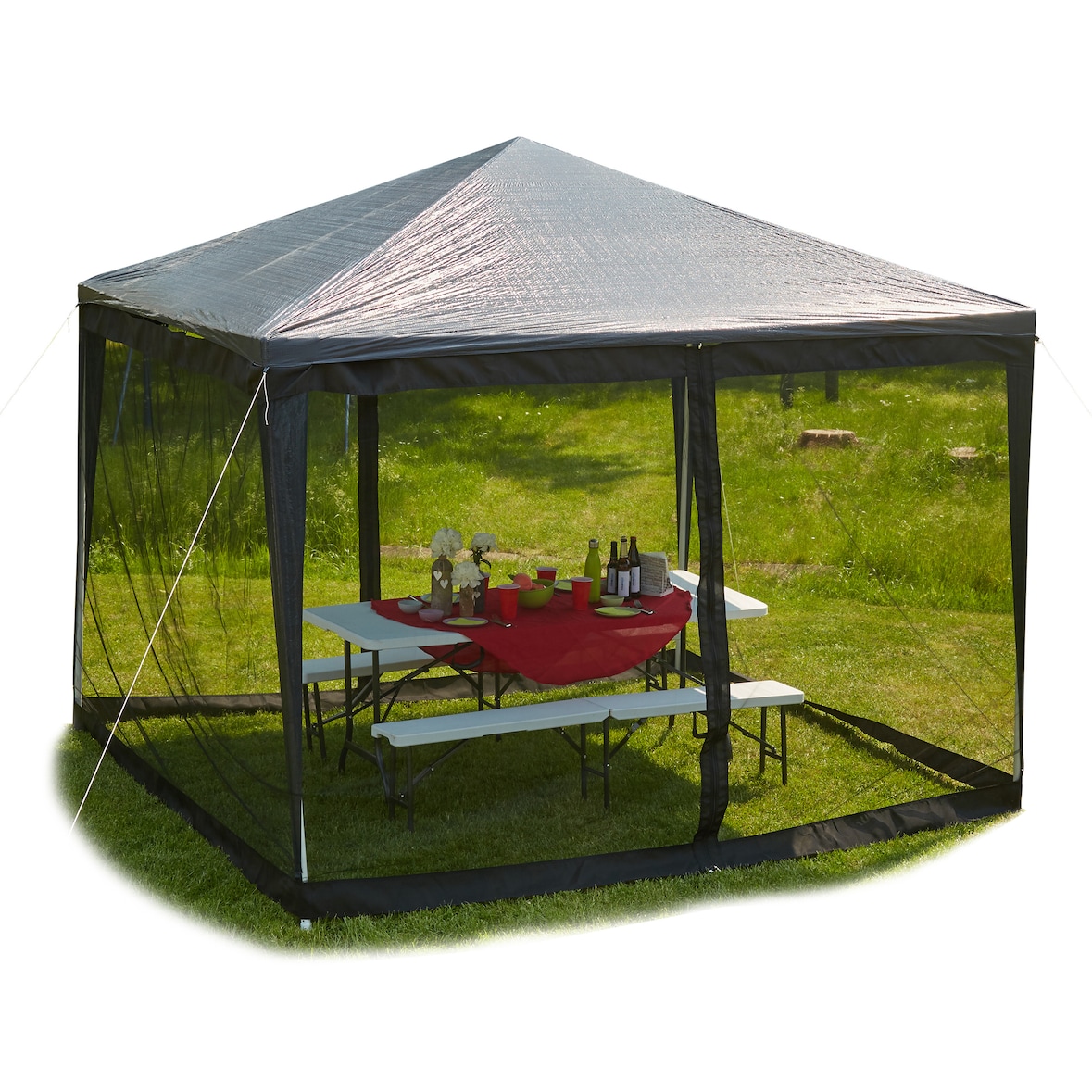 Relaxdays Moskitonetz für 3 x 3 m Pavillon, 2 Seitenteile, mit Reißverschluss, Klettband, 12 m XL Mückennetz, schwarz