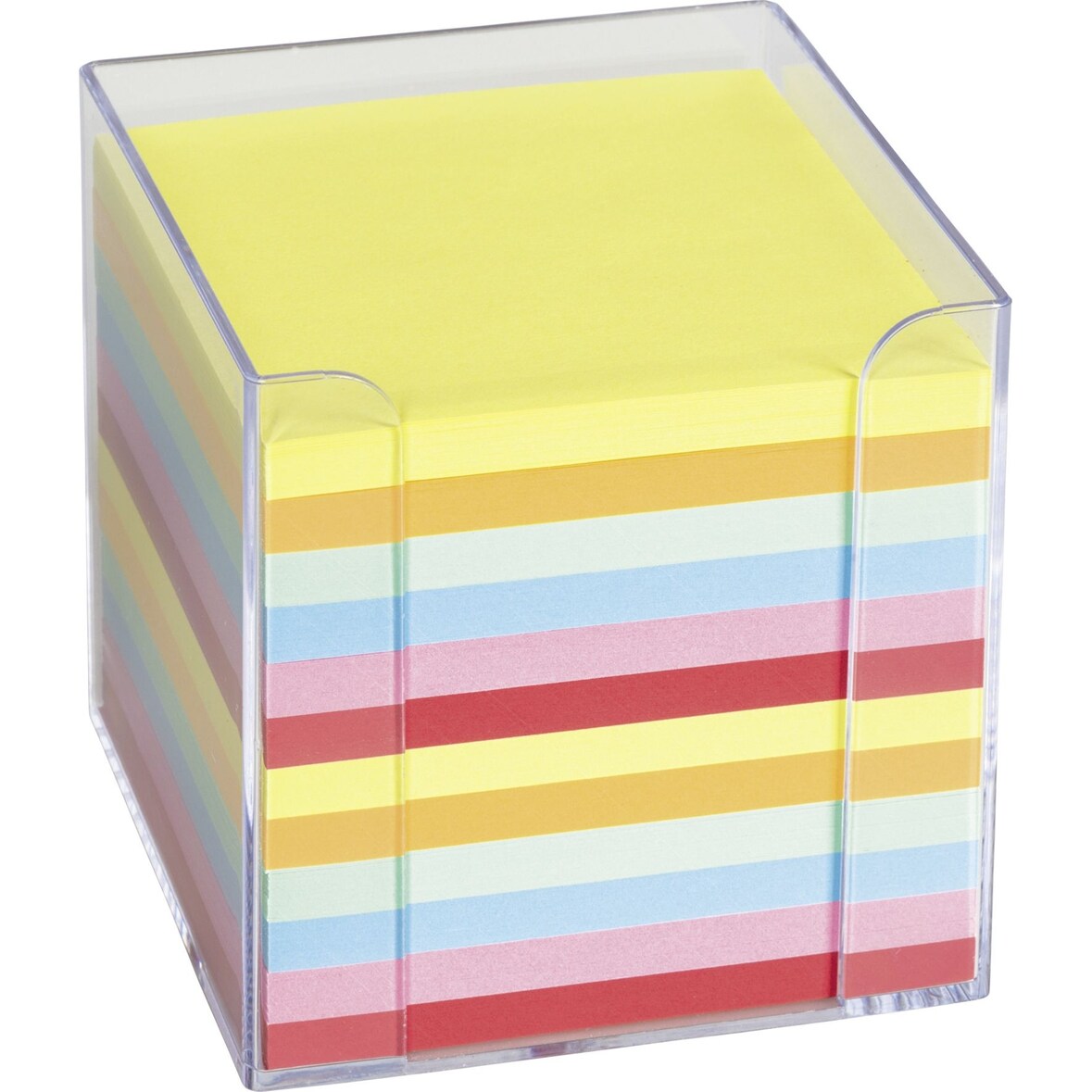 Zettelbox 9,5x9,5x9,5cm transparent mit farbigen Papier Packung mit 12 Stück