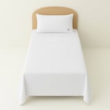 thumbnail of Benetton - Conjunto de cama de solteiro de 3 peças: lençol plano (160x290cm), lençol justo (90x200cm), 1 fronha (50x80cm) 100% algodão branco