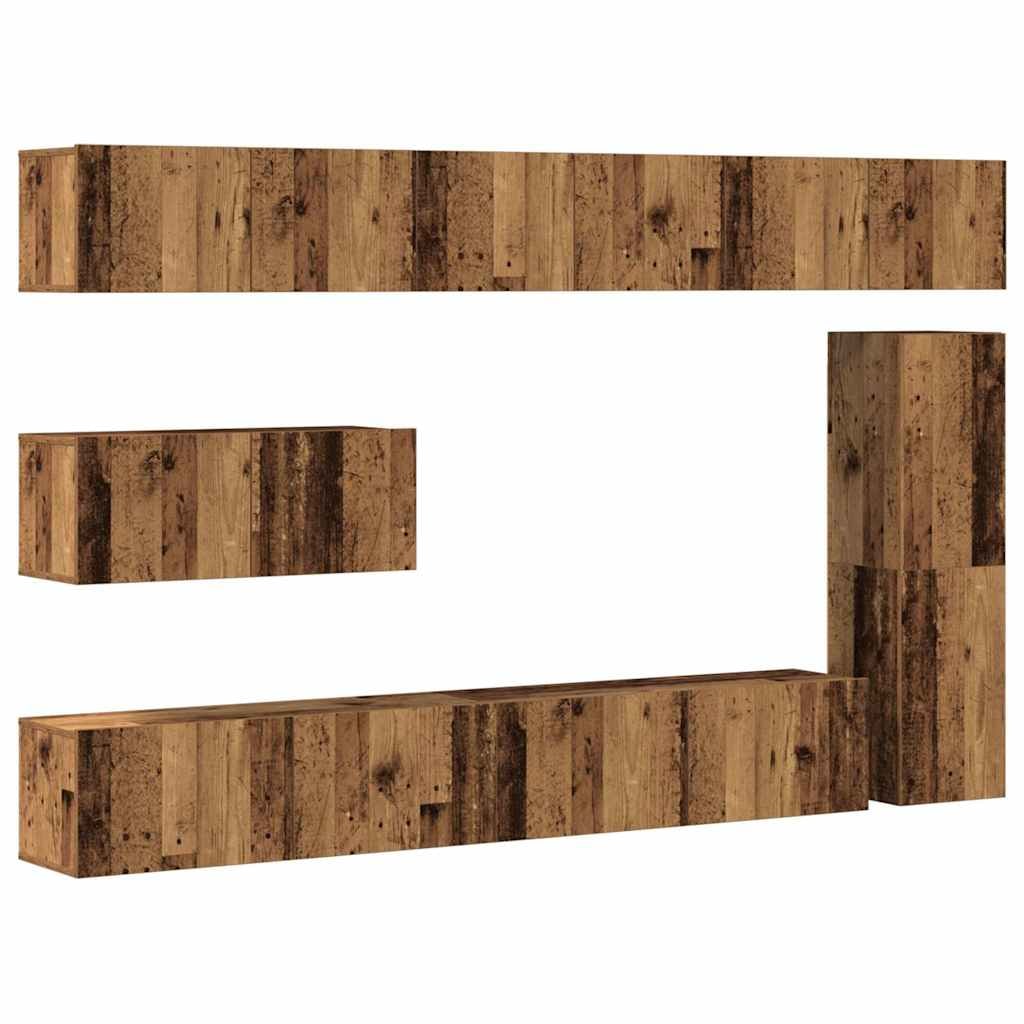 vidaXL 7-tlg. TV-Schrank-Set Wandmontage Altholz-Optik Holzwerkstoff