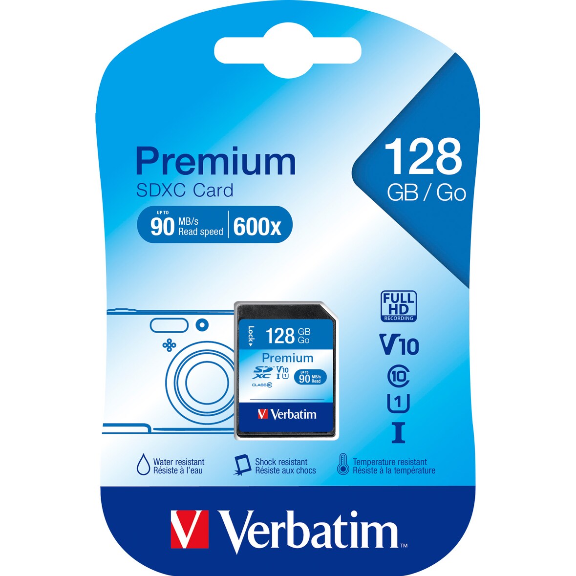 Verbatim SDXC-Card 128GB, Premium, Class 10, U1, UHS-I (R) 90MB/s, (W) 10MB/s, Retail-Blister