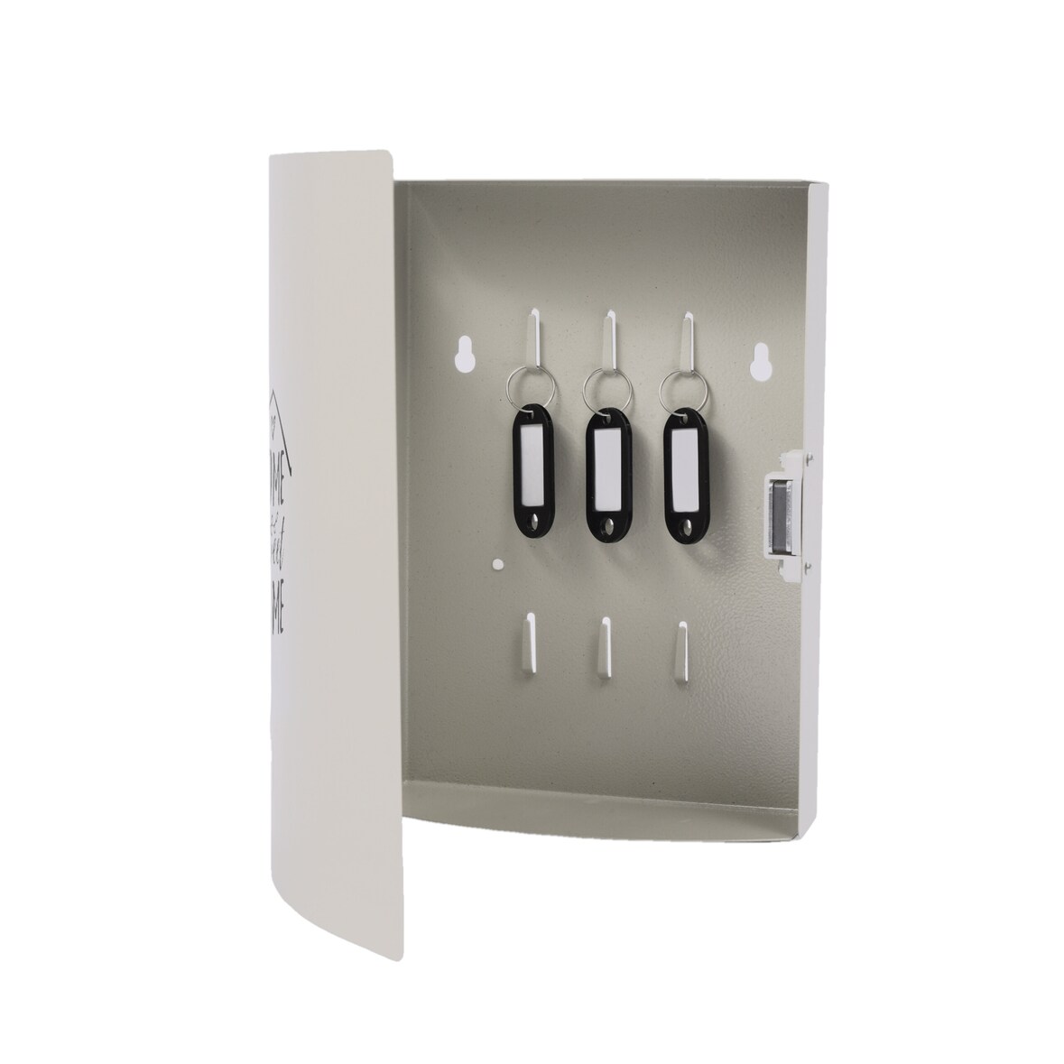 Relaxdays Schlüsselkasten, mit Tür, 9 Haken, Home Sweet Home, HBT: 24 x 21 x 6,5 cm, Schlüsselbox Magnetverschluss, weiß