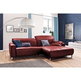 thumbnail of KAWOLA Sofa YORK Leder Life-line cherry Rec rechts Fuß Metall Chrom matt mit Sitztiefenverstellung